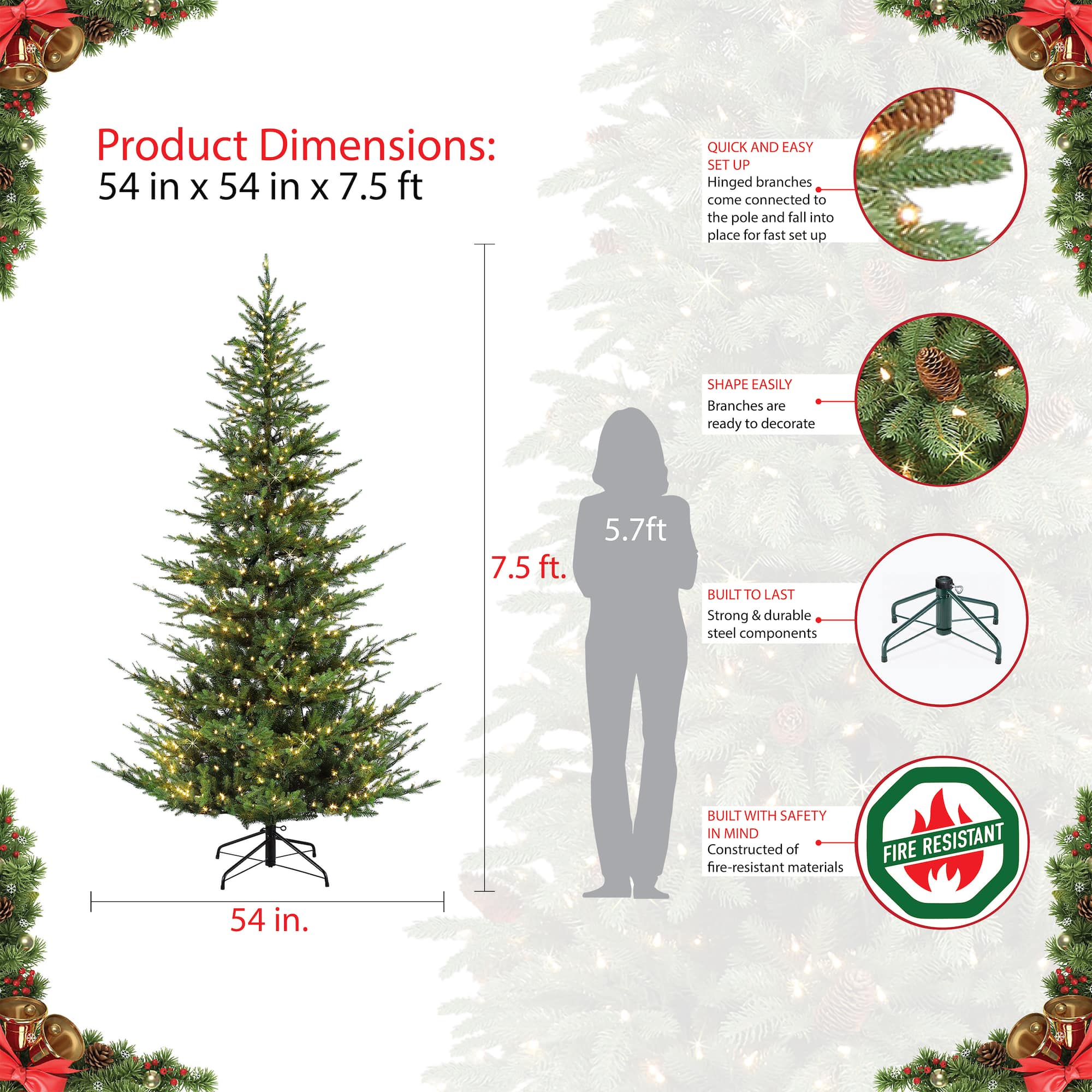 7.5ft. Pre-Lit Natural Fir Artificial Christmas Tree, Clear Lights